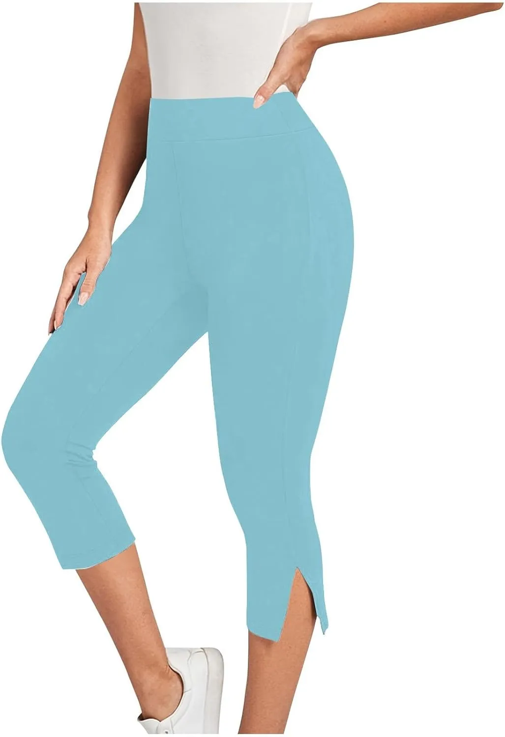 Women Capri Cropped Trousers Elasticated Waist Pants 3/4 Length Leggings Summer Trouser High Waisted Sweatpants