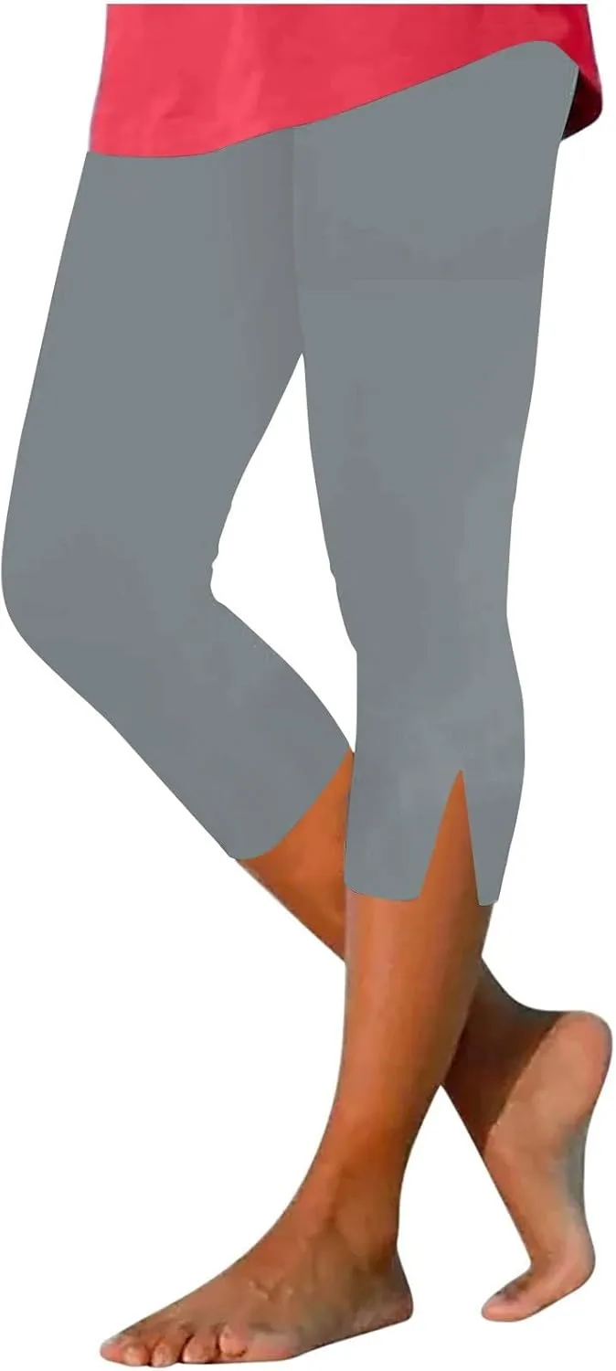 Women Capri Cropped Trousers Elasticated Waist Pants 3/4 Length Leggings Summer Trouser High Waisted Sweatpants