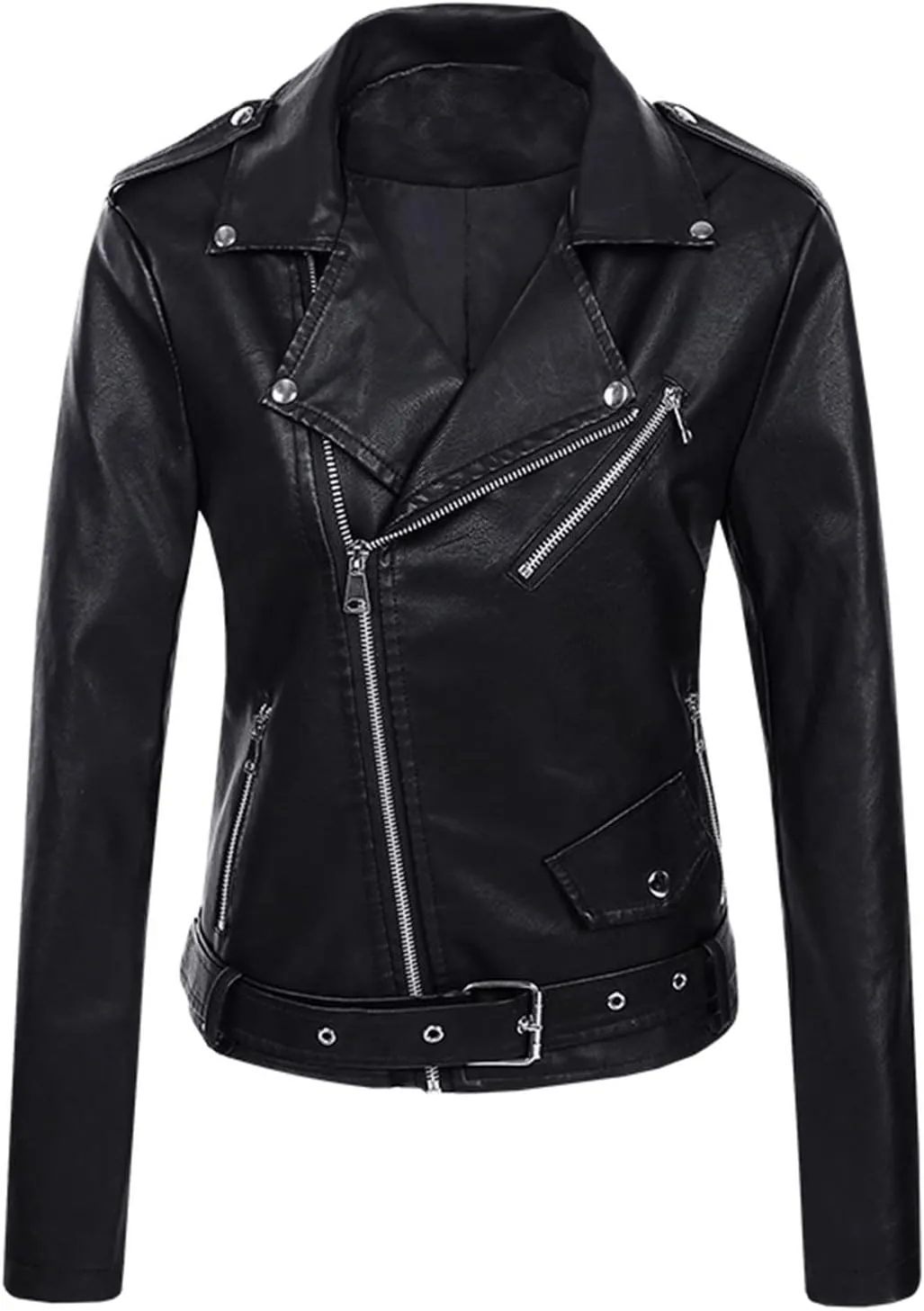 Women Classic Faux Leather Jacket Zip Up Outwear Lapel Biker Short Coat Ladies Moto Jackets Motorcycle Cardigan