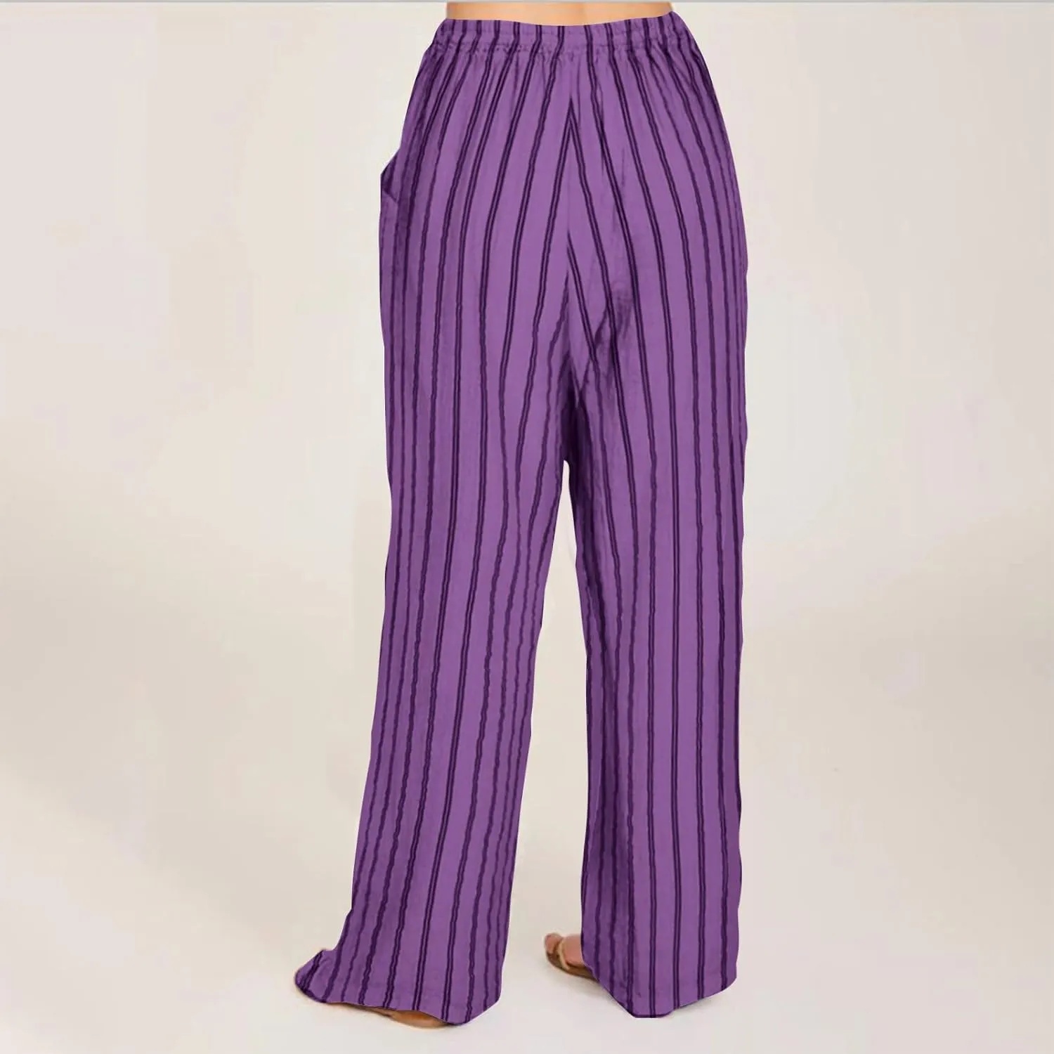 Women Cotton Linen Palazzo Pants Summer Flowy Wide Leg Trousers with Pockets High Waist Drawstring Beach Lounge Pants
