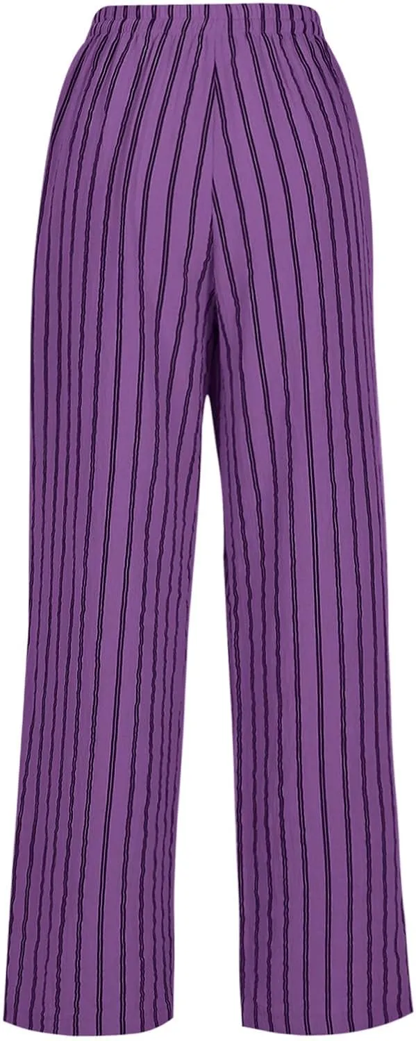 Women Cotton Linen Palazzo Pants Summer Flowy Wide Leg Trousers with Pockets High Waist Drawstring Beach Lounge Pants