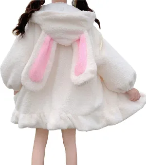 Women Cute Bunny Ear Long Sleeve Fuzzy Fluffy Rabbit Tops Sweatshirt Hoodie Jacket Coats