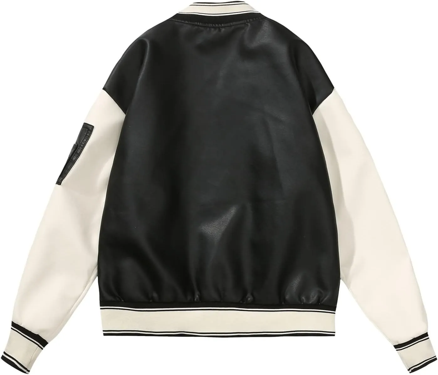 Women Faux Leather Sport Jacket Ladies Color-block Coat Teen Girls Stand Collar Uniform Loose Jackets Blazer