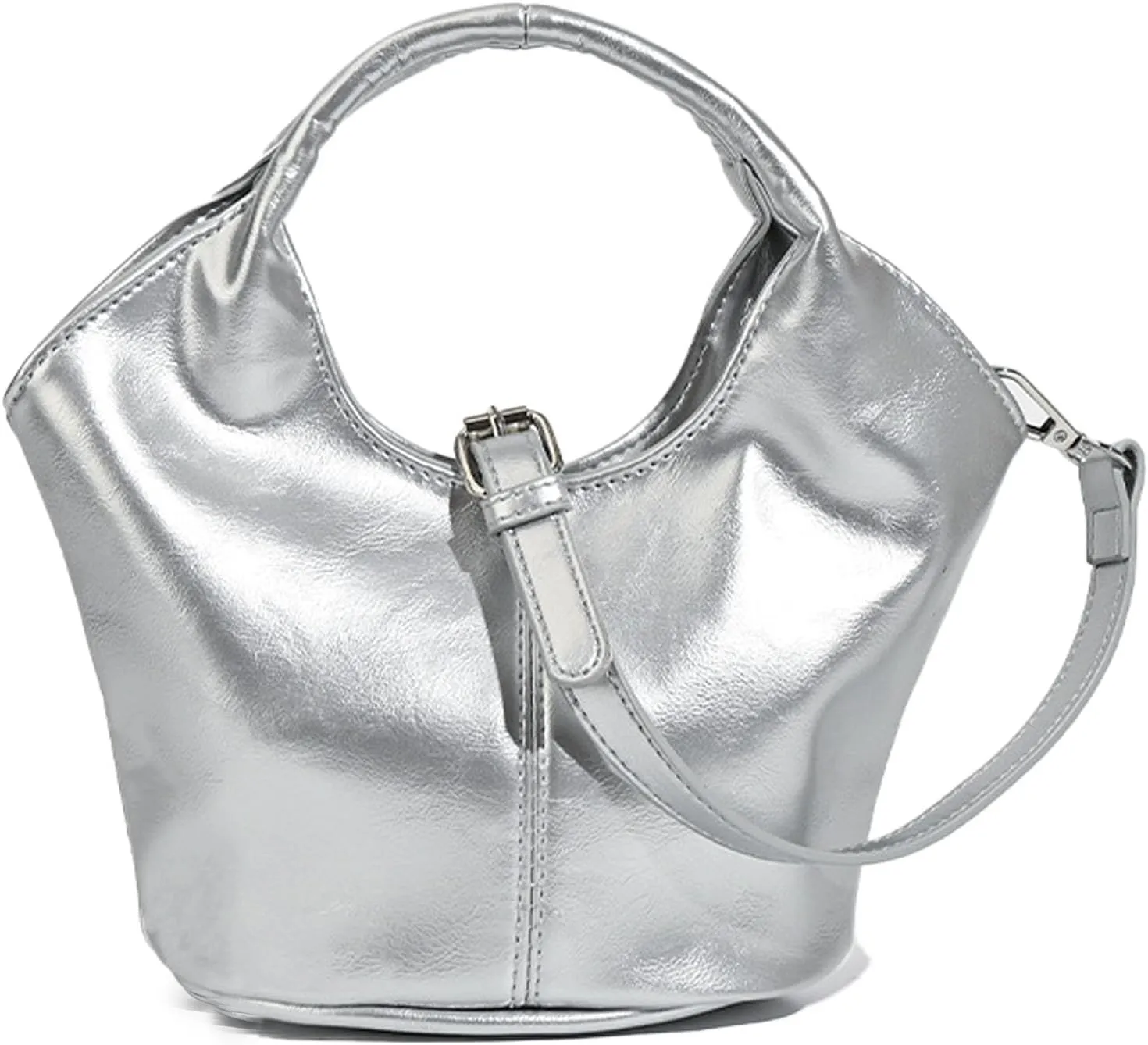 Women Handbag Patent Leather Soft Bucket Bag