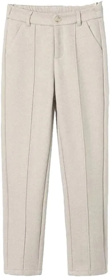 Women High Waist Wool Blend Pants Thicken Plush Lined Harem Pantalones Office Warm Ankle-Length Woolen