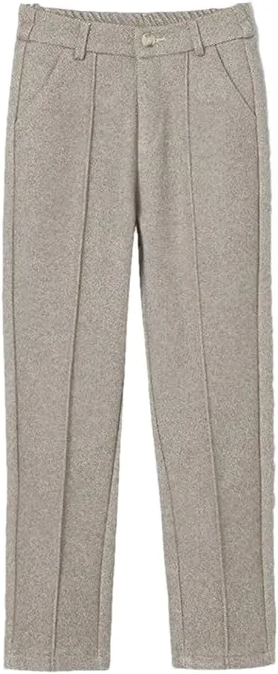 Women High Waist Wool Blend Pants Thicken Plush Lined Harem Pantalones Office Warm Ankle-Length Woolen