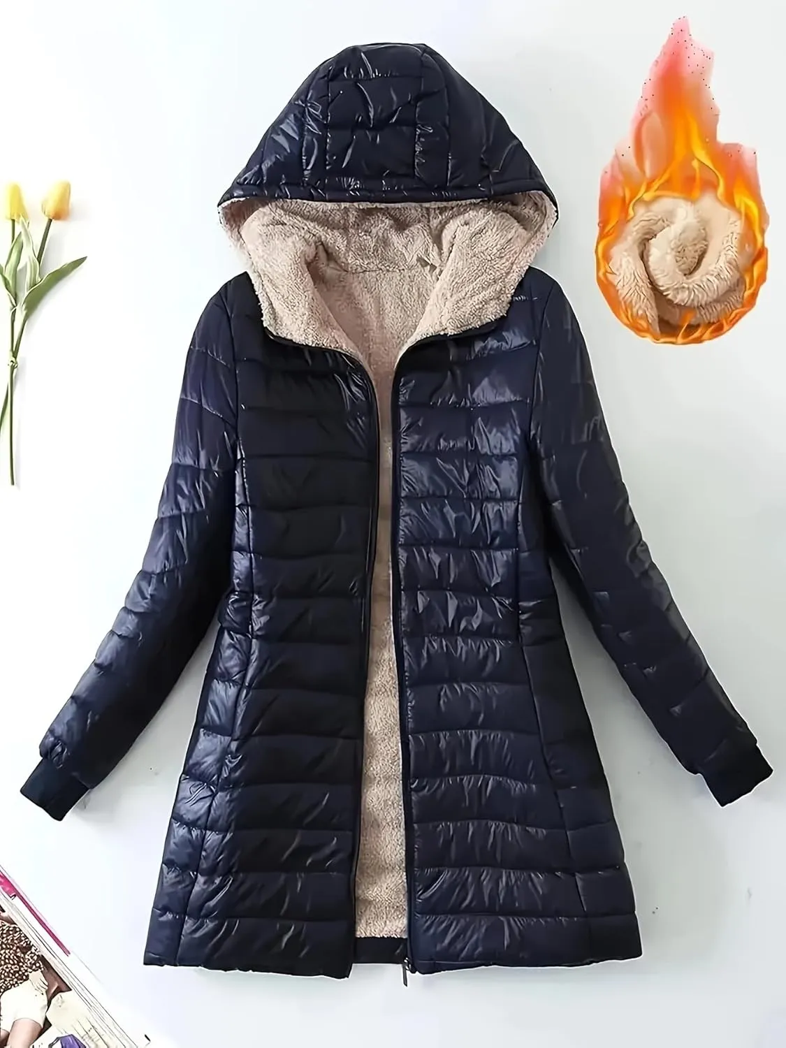 Women Hoodie Jackets, Zip-up Puffy Hoodie Coat, Warm Winter Sherpa Fleece Lined Hooded Jacket