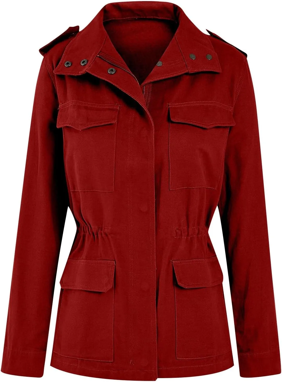 Women Jackets Zip Up Snap Buttons Utility Coats Oversize Long Sleeve Loose Fashion WInter Field Jackets Pockets
