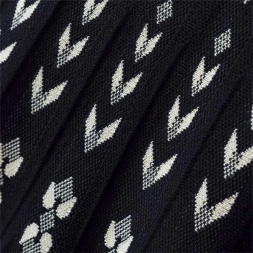 Women Knitted Long Skirt Autumn Winter Warm Vintage Geometric Print A Line High Waist Pleated Midi Skirt