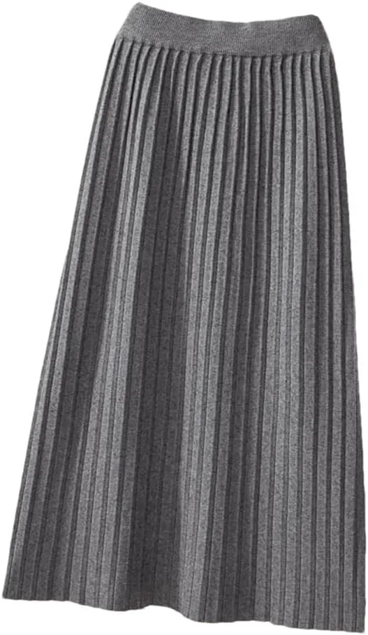 Women Knitted Long Skirt Fall Winter Thick Warm Korean Solid A Line High Waist Pleated Midi Skirt