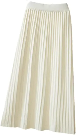 Women Knitted Long Skirt Fall Winter Thick Warm Korean Solid A Line High Waist Pleated Midi Skirt
