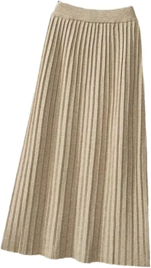 Women Knitted Long Skirt Fall Winter Thick Warm Korean Solid A Line High Waist Pleated Midi Skirt