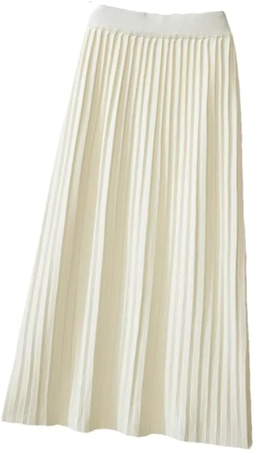 Women Knitted Long Skirt Fall Winter Thick Warm Korean Solid A Line High Waist Pleated Midi Skirt