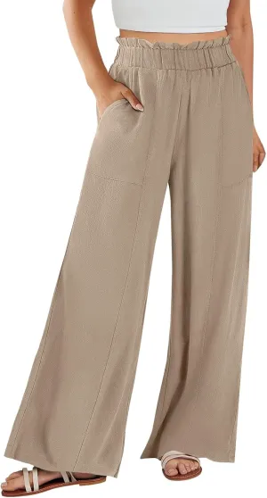 Women Linen Pants Casual Loose High Waist Boho Wide Leg Cropped Palazzo Beach Drawstring Summer Outfits 2025 Trendy