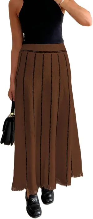 Women Long Skirt Knit Stripe Tassels High Waist Maxi Skirt Loose Skirt Business Vacation Outfits for Women