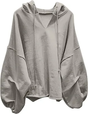 Women Oversized V Neck Hoodies Long Sleeve Comfy Sweatshirts Casual Fall Fashion Pullover Winter Clothes 2024