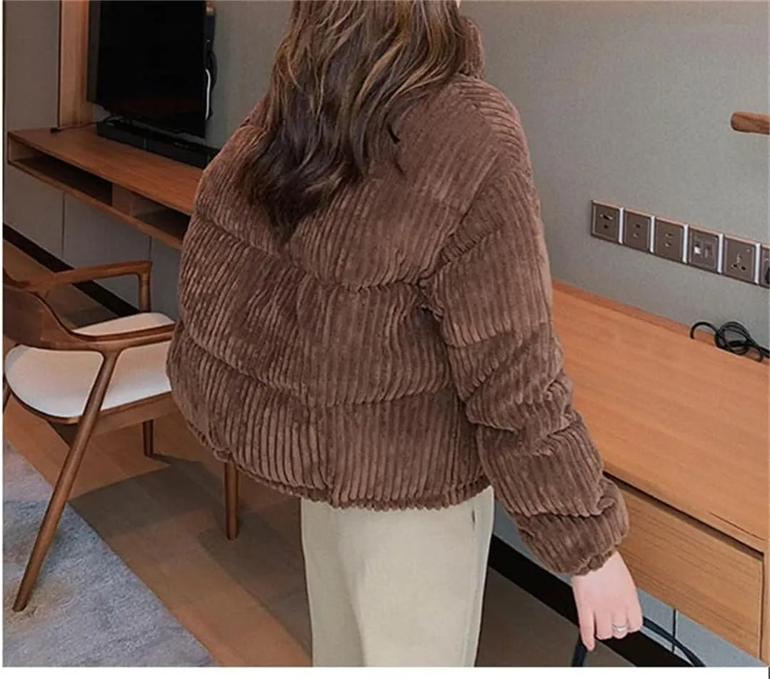 Women Thick Warm Parka Coat Outwear Female Corduroy Cotton Padded Casual Loose Short Parkas