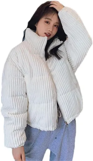 Women Thick Warm Parka Coat Outwear Female Corduroy Cotton Padded Casual Loose Short Parkas
