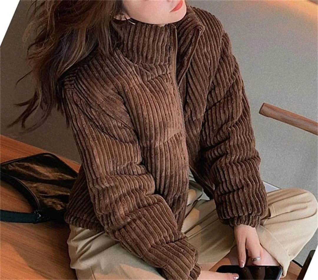 Women Thick Warm Parka Coat Outwear Female Corduroy Cotton Padded Casual Loose Short Parkas
