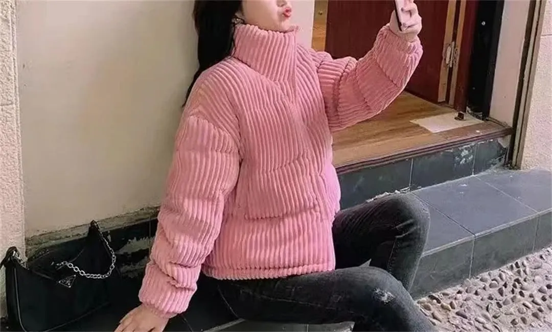 Women Thick Warm Parka Coat Outwear Female Corduroy Cotton Padded Casual Loose Short Parkas