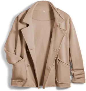 Women Warm Pea Coat Notched Lapel Neck Cropped Double Breasted Button Down Trench Overcoat Jackets with Pockets