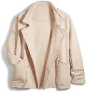 Women Warm Pea Coat Notched Lapel Neck Cropped Double Breasted Button Down Trench Overcoat Jackets with Pockets