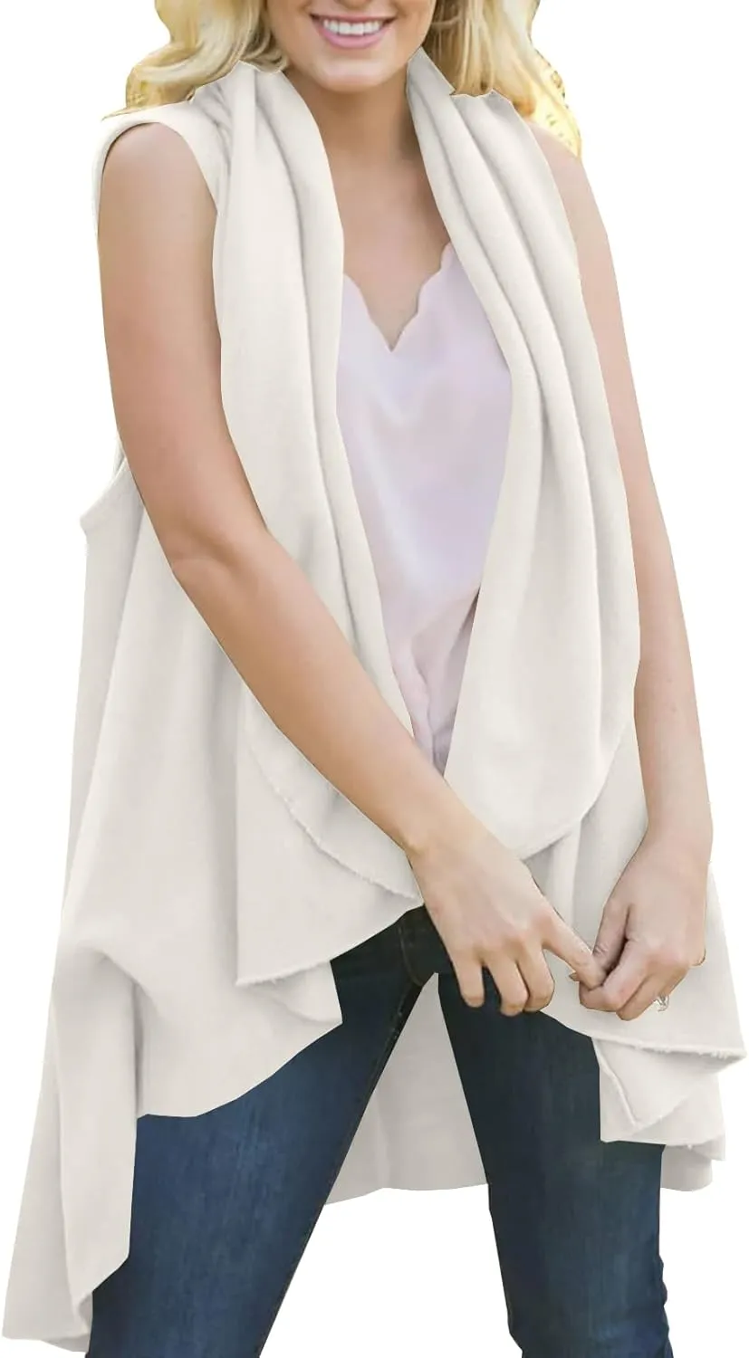 Women Warm Shawl Warp Cape Soft Fall Sleeveless Open Front Draped Long Duster Vest Asymmetric Cardigan