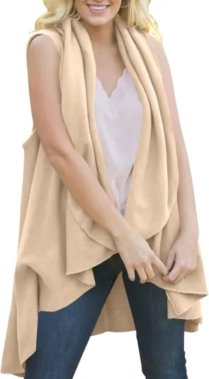 Women Warm Shawl Warp Cape Soft Fall Sleeveless Open Front Draped Long Duster Vest Asymmetric Cardigan