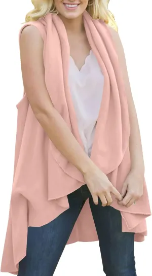 Women Warm Shawl Warp Cape Soft Fall Sleeveless Open Front Draped Long Duster Vest Asymmetric Cardigan