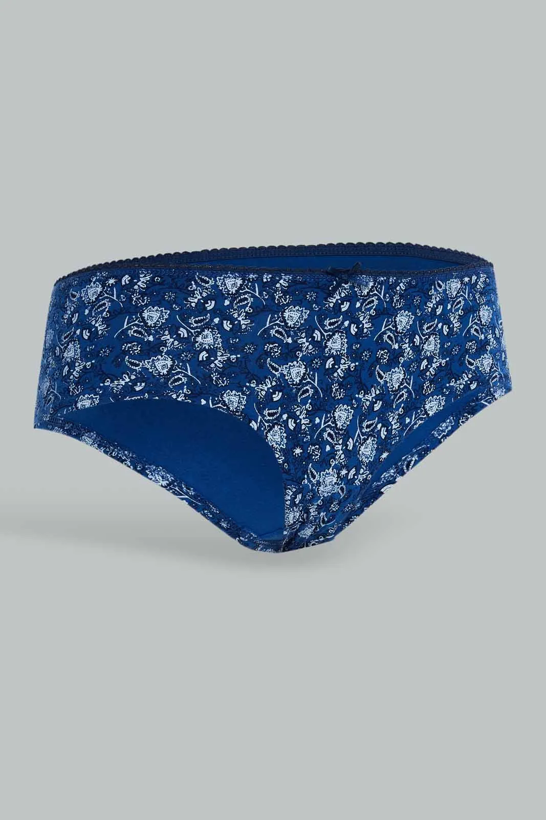 Women White And Navy Boyleg Briefs (Pack of 5)