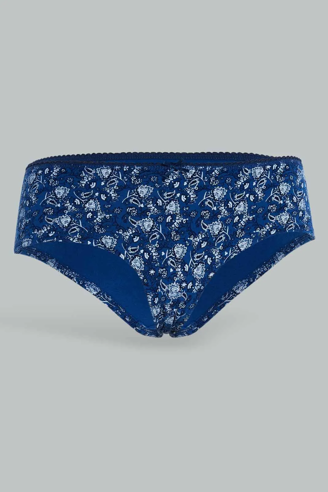 Women White And Navy Boyleg Briefs (Pack of 5)