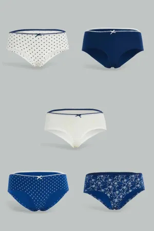 Women White And Navy Boyleg Briefs (Pack of 5)