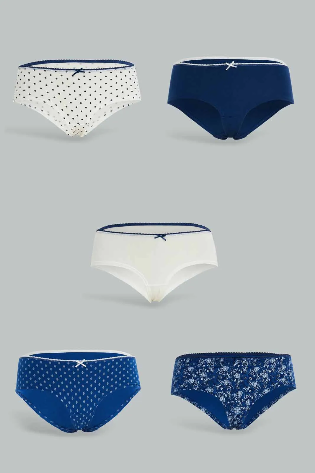 Women White And Navy Boyleg Briefs (Pack of 5)
