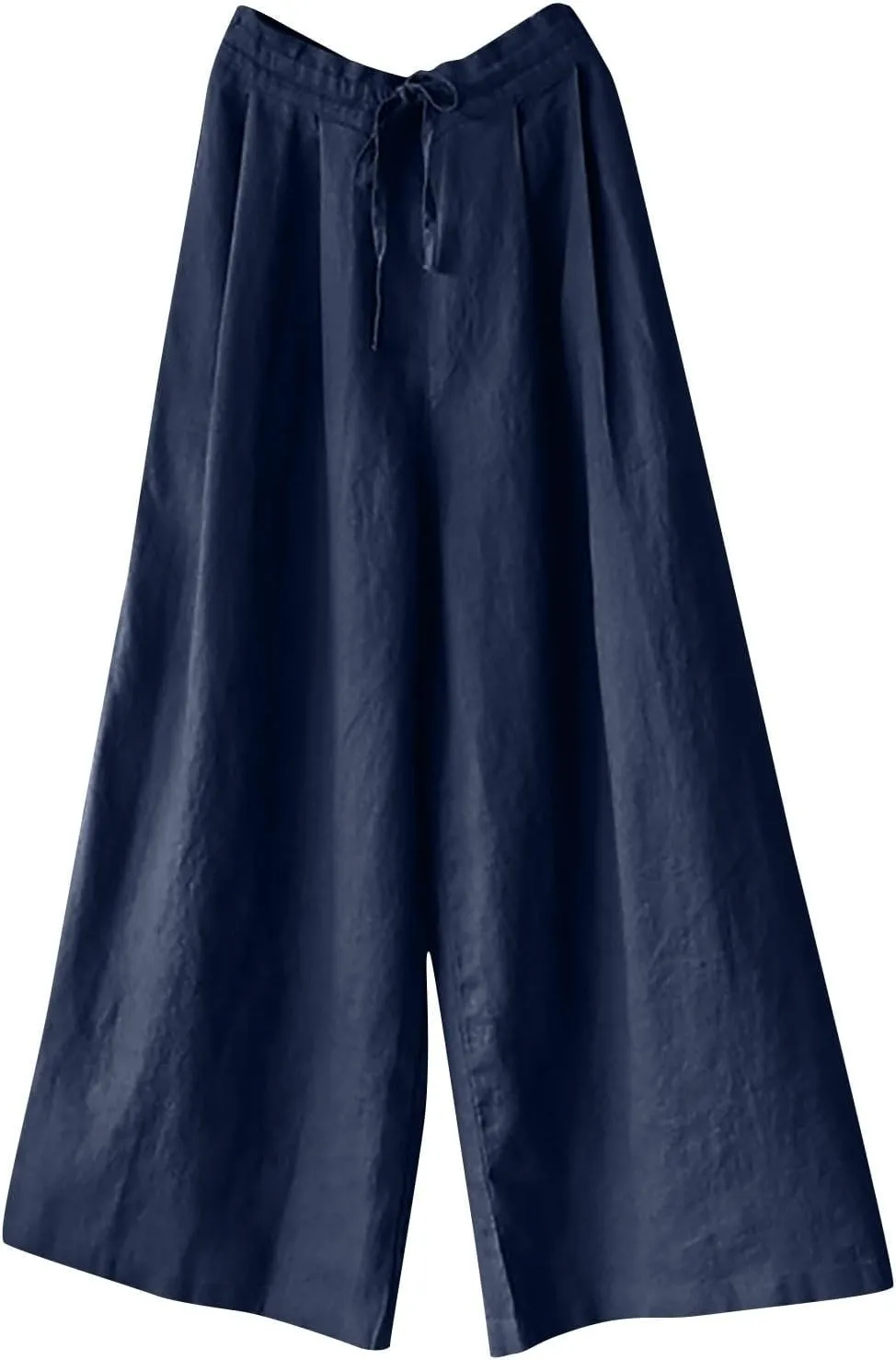 Women Wide Leg Casual Cotton Linen Pants, Solid Lightweight Breathable Summer Daily Clothes Drawstring Pockets Trousers