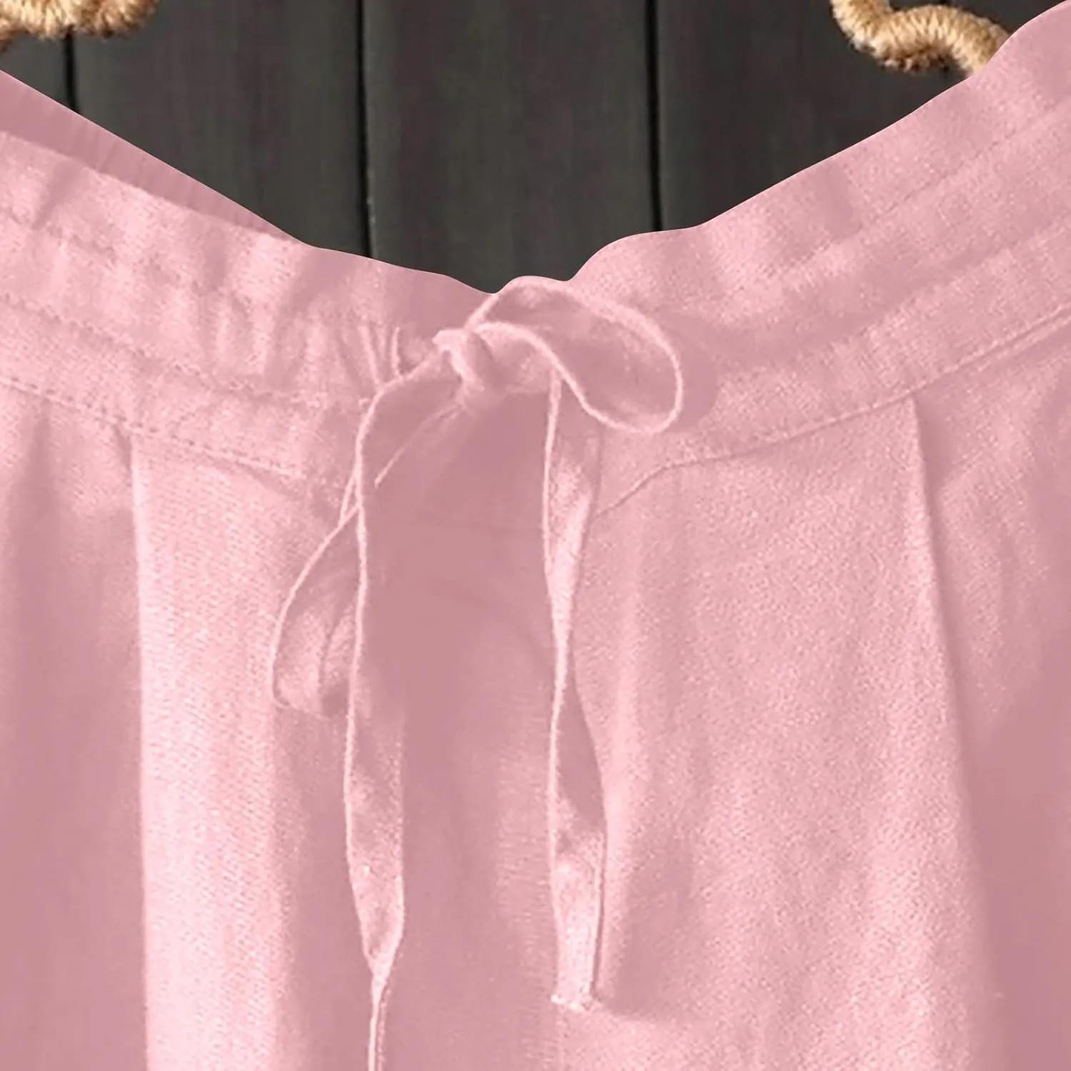 Women Wide Leg Casual Cotton Linen Pants, Solid Lightweight Breathable Summer Daily Clothes Drawstring Pockets Trousers