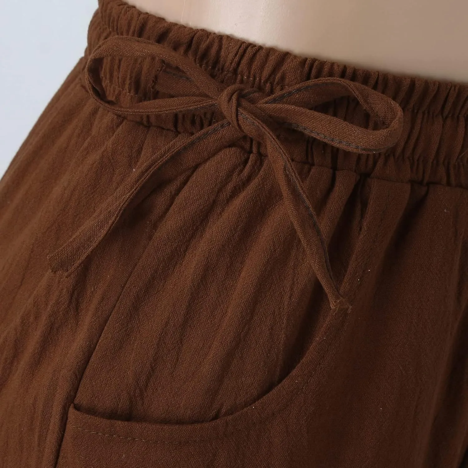 Women Wide Leg Flowy Pants Retro Summer Lightweight Cotton Linen Pants Loose High Waisted Beach Trousers with Pockets