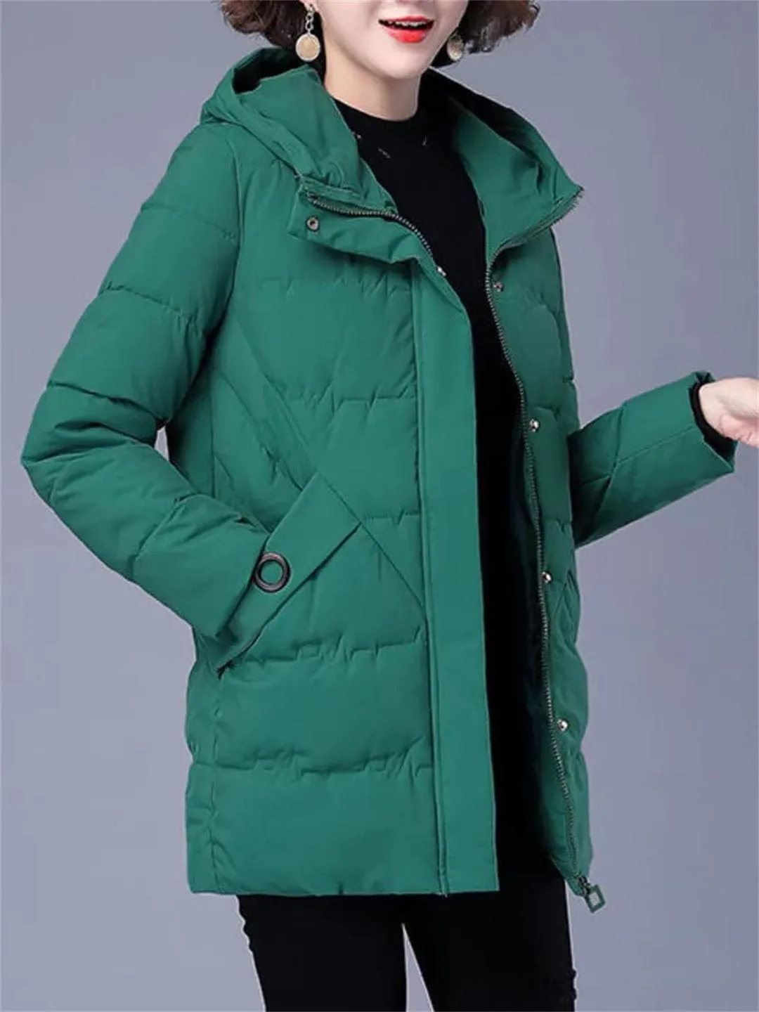 Women Winter Jacket Long Warm Parkas Coat Thicken Cotton Padded Jacket Hooded Loose Basic Tops