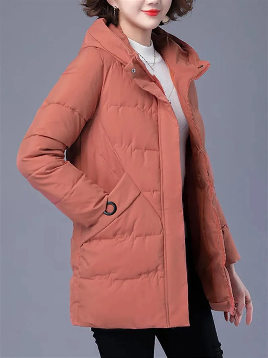 Women Winter Jacket Long Warm Parkas Coat Thicken Cotton Padded Jacket Hooded Loose Basic Tops