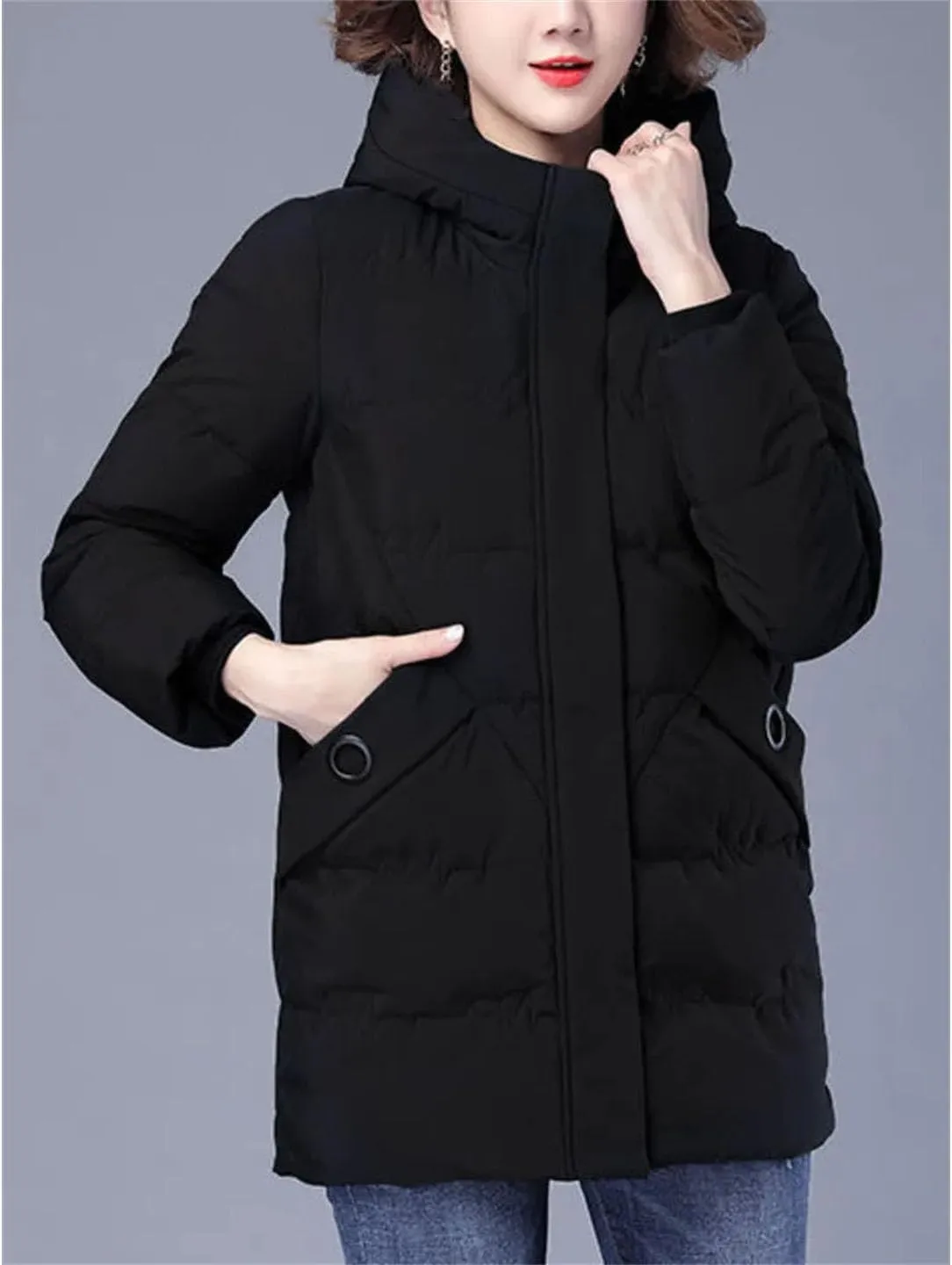 Women Winter Jacket Long Warm Parkas Coat Thicken Cotton Padded Jacket Hooded Loose Basic Tops