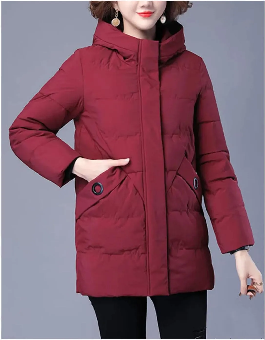 Women Winter Jacket Long Warm Parkas Coat Thicken Cotton Padded Jacket Hooded Loose Basic Tops