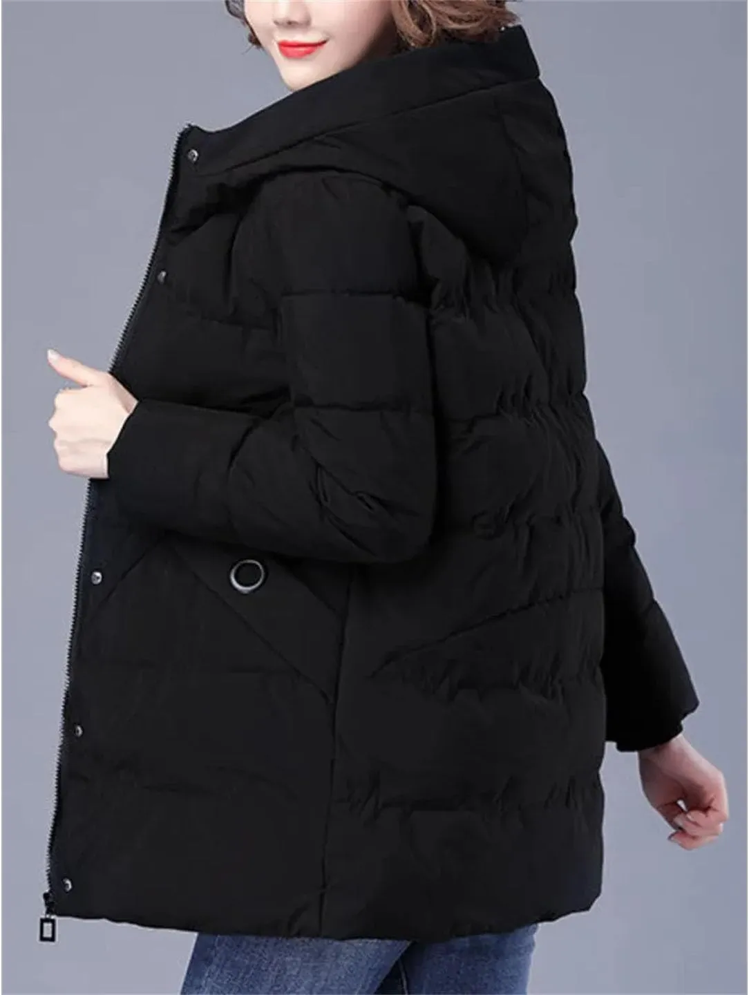 Women Winter Jacket Long Warm Parkas Coat Thicken Cotton Padded Jacket Hooded Loose Basic Tops