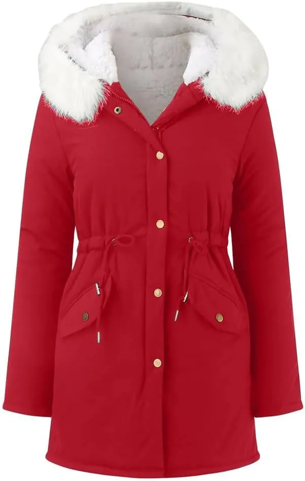 Women Winter Thicken Hooded Long Down Jacket Women Coat Slim Fit Cotton-Padded Fleece Coat