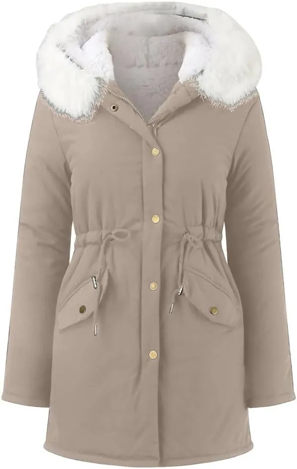 Women Winter Thicken Hooded Long Down Jacket Women Coat Slim Fit Cotton-Padded Fleece Coat