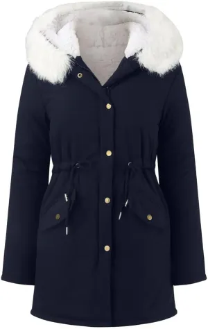 Women Winter Thicken Hooded Long Down Jacket Women Coat Slim Fit Cotton-Padded Fleece Coat