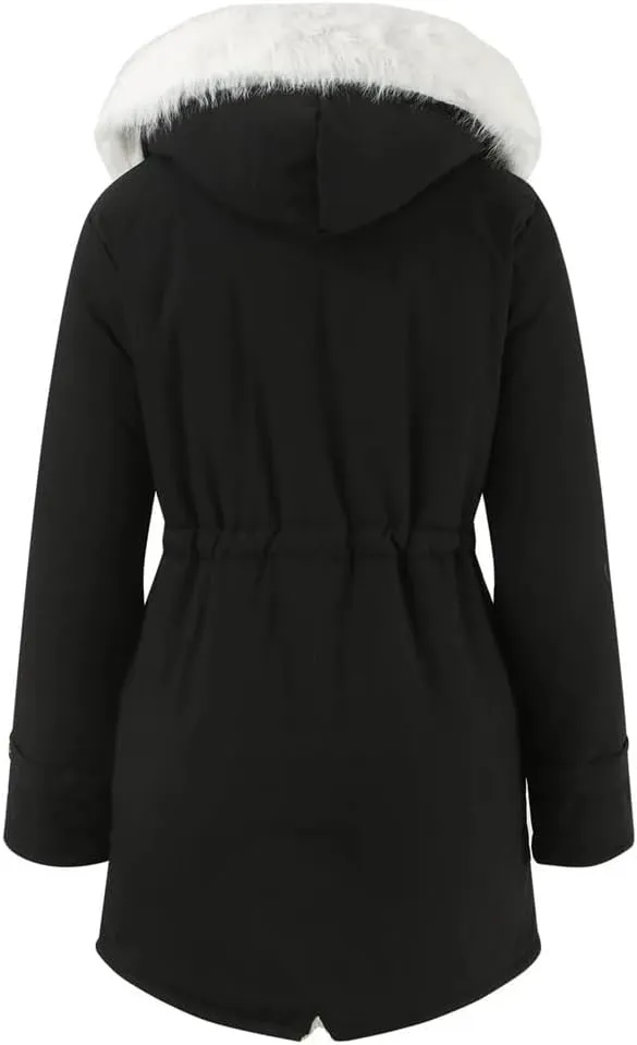 Women Winter Thicken Hooded Long Down Jacket Women Coat Slim Fit Cotton-Padded Fleece Coat