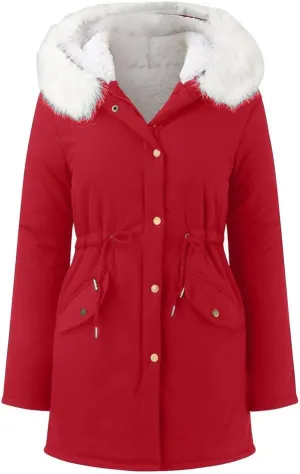 Women Winter Thicken Hooded Long Down Jacket Women Coat Slim Fit Cotton-Padded Fleece Coat