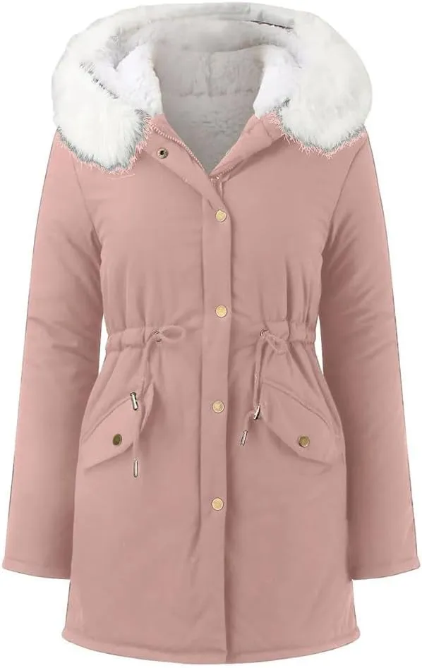 Women Winter Thicken Hooded Long Down Jacket Women Coat Slim Fit Cotton-Padded Fleece Coat