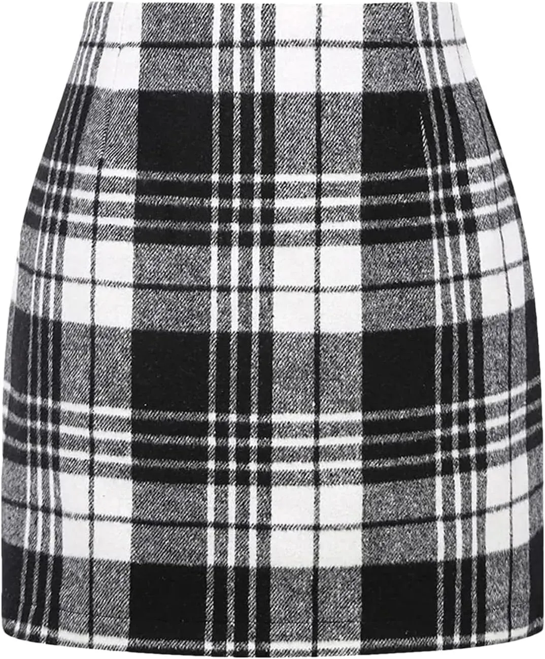 Women Wool Plaid Mini Skirt High Waist Vintage Office Lady Slim Short Pencil Skirts