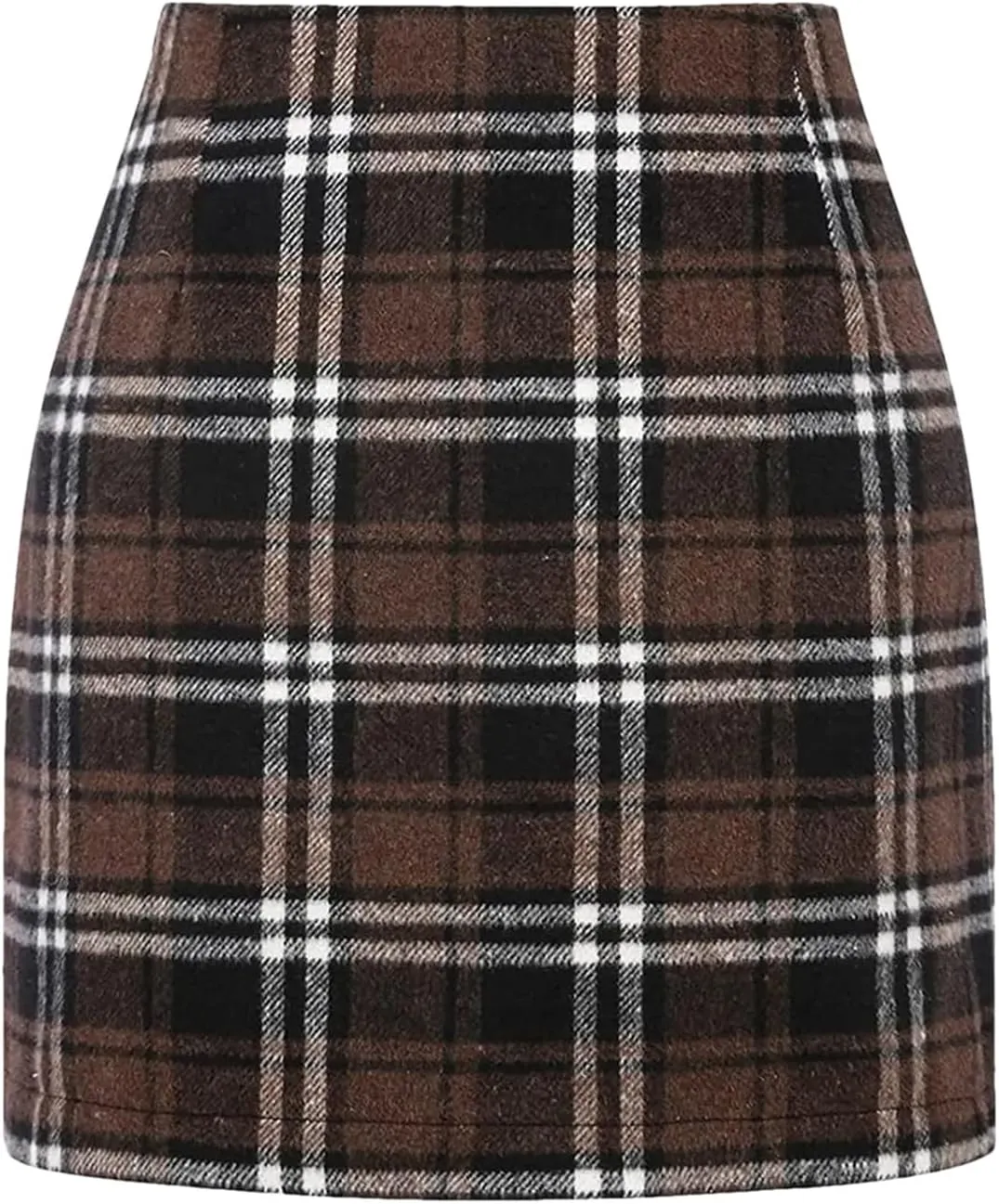 Women Wool Plaid Mini Skirt High Waist Vintage Office Lady Slim Short Pencil Skirts