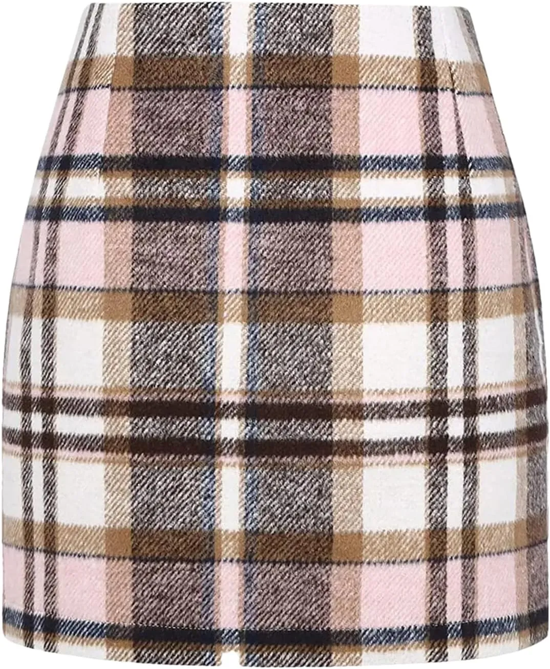 Women Wool Plaid Mini Skirt High Waist Vintage Office Lady Slim Short Pencil Skirts